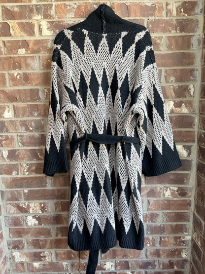 Tahari Woman Long Belted Cardigan Sweater Black Taupe Size 2X NWT