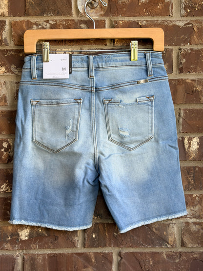 KanCan Distressed Bermuda Denim Shorts Light Wash Button Fly Size M NWT