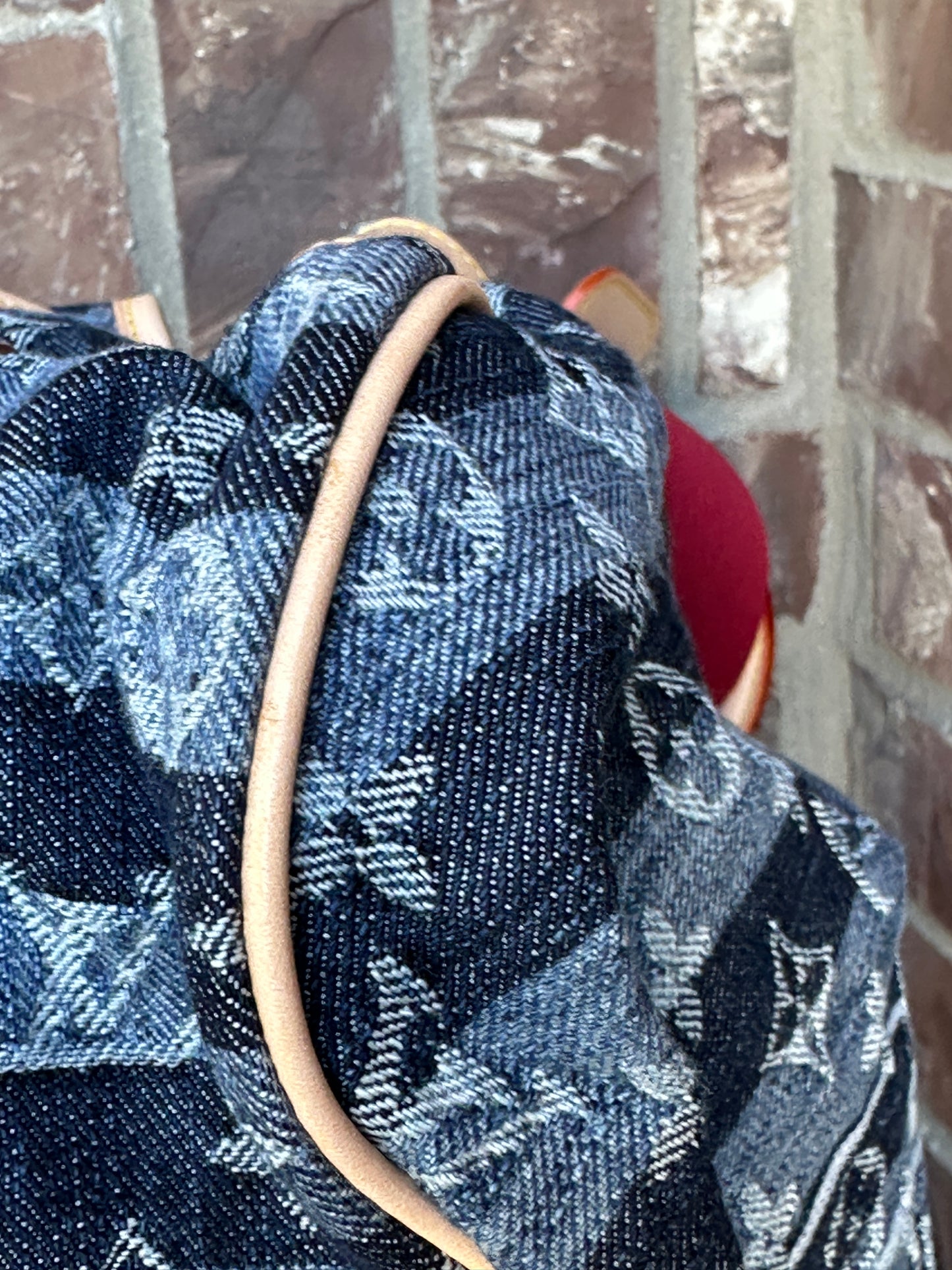 Louis Vuitton Porte Epaule Raye Handbag Striped Denim GM 65673