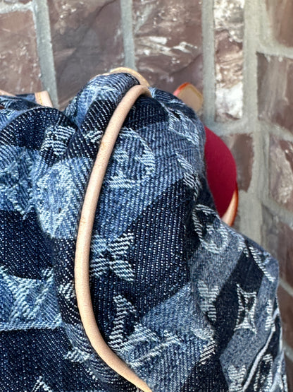 Louis Vuitton Porte Epaule Raye Handbag Striped Denim GM 65673