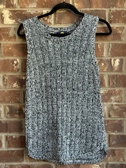 Adrienne Vittadini Black White Marled Knit Sleeveless Sweater Top Medium
