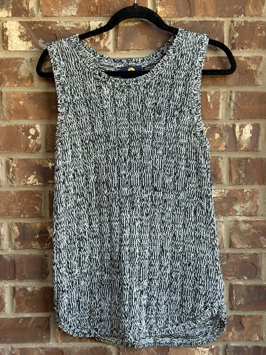 Adrienne Vittadini Black White Marled Knit Sleeveless Sweater Top Medium