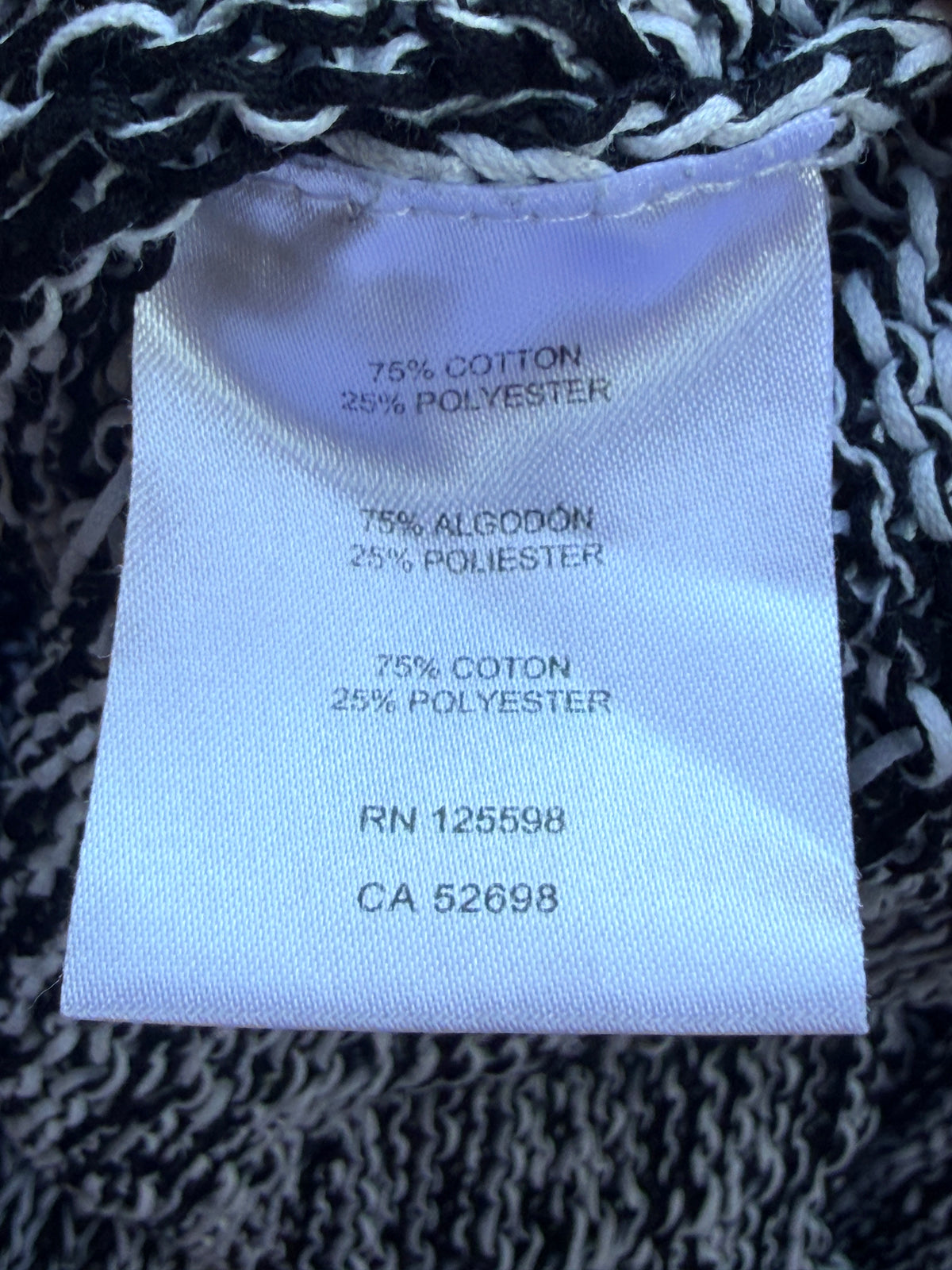 Adrienne Vittadini Black White Marled Knit Sleeveless Sweater Top Medium