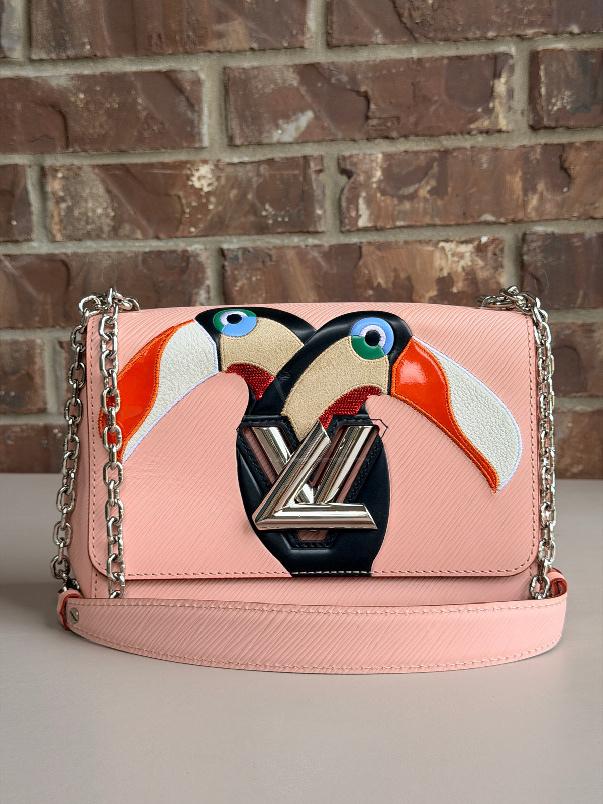 Louis Vuitton Twist Handbag Bird Motif Epi Leather MM Pink 82732