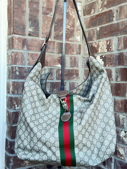 Gucci Jackie 1961 Soft Shoulder Bag GG Coated Canvas Medium Brown 82974