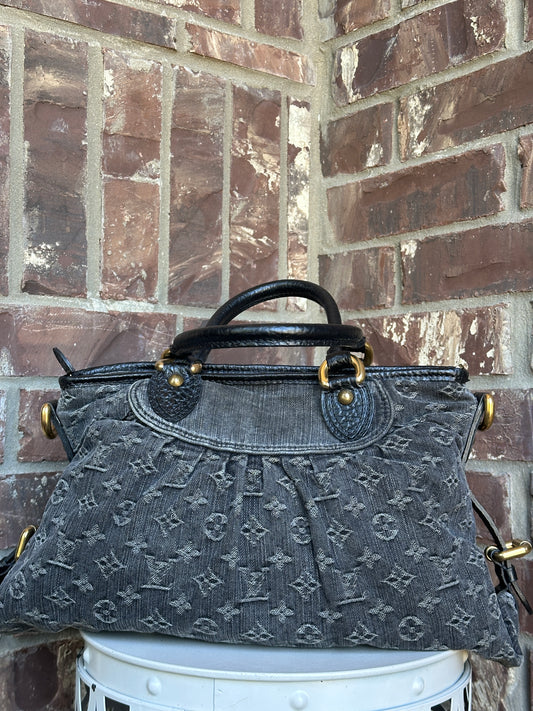 Louis Vuitton Neo Cabby Handbag Denim MM Black 64279