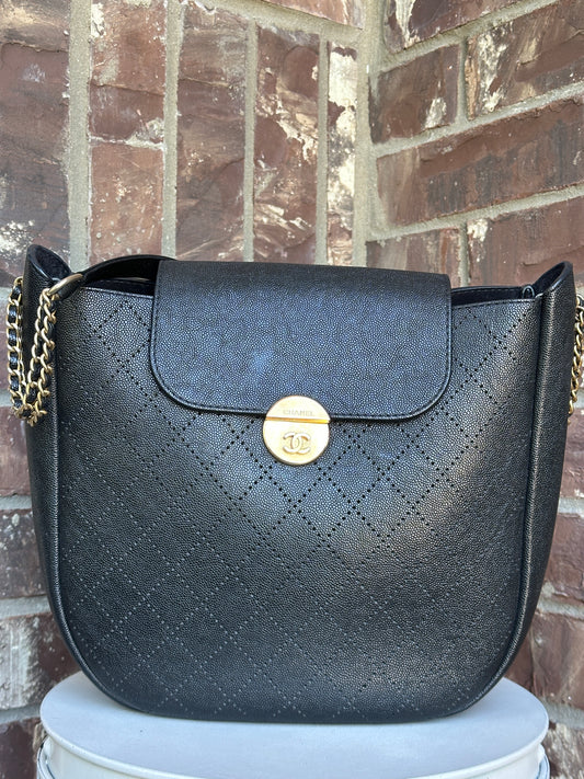 Chanel Flap Hobo Diamond Perforated Caviar Small Black 24365