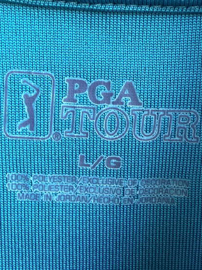 PGA Tour Men's Large Teal Striped Short Sleeve Performance Golf Polo Shirt
