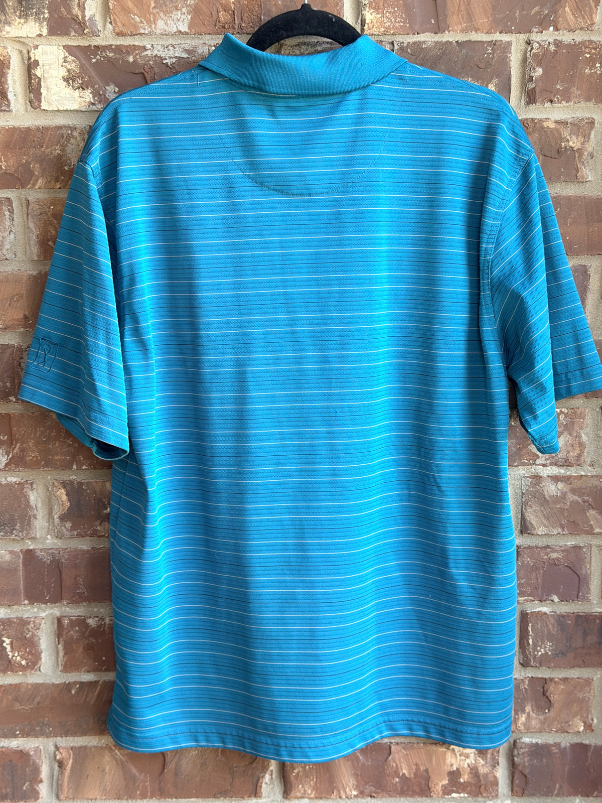 PGA Tour Men's Large Teal Striped Short Sleeve Performance Golf Polo Shirt