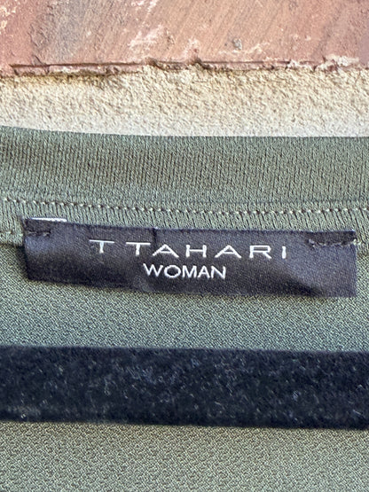 T Tahari Woman 3X Olive Green Ruched Sleeve V Neck Stretch Blouse