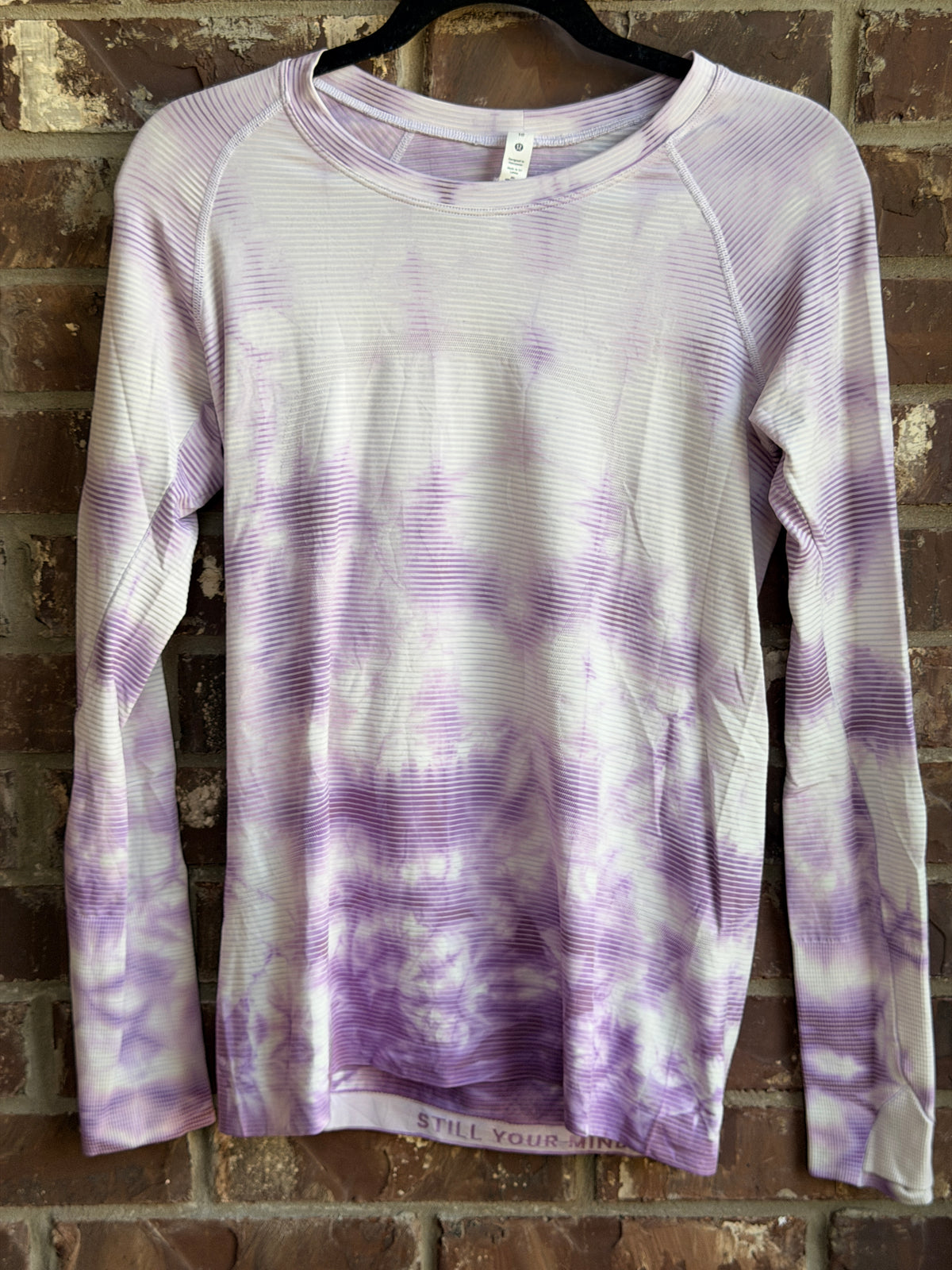 Lululemon Womens Size 10 Purple White Long Sleeve Running Shirt Still Your Mind