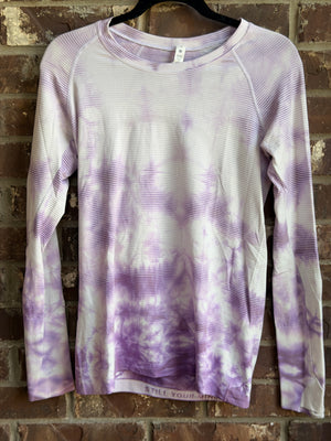 Lululemon Womens Size 10 Purple White Long Sleeve Running Shirt Still Your Mind