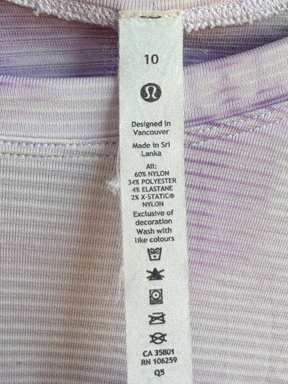 Lululemon Womens Size 10 Purple White Long Sleeve Running Shirt Still Your Mind