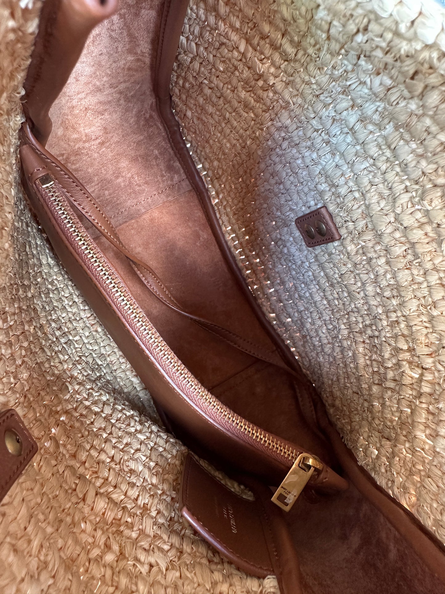 Saint Laurent Le 5 a 7 Supple Hobo Raffia and Leather Small Tan 31165