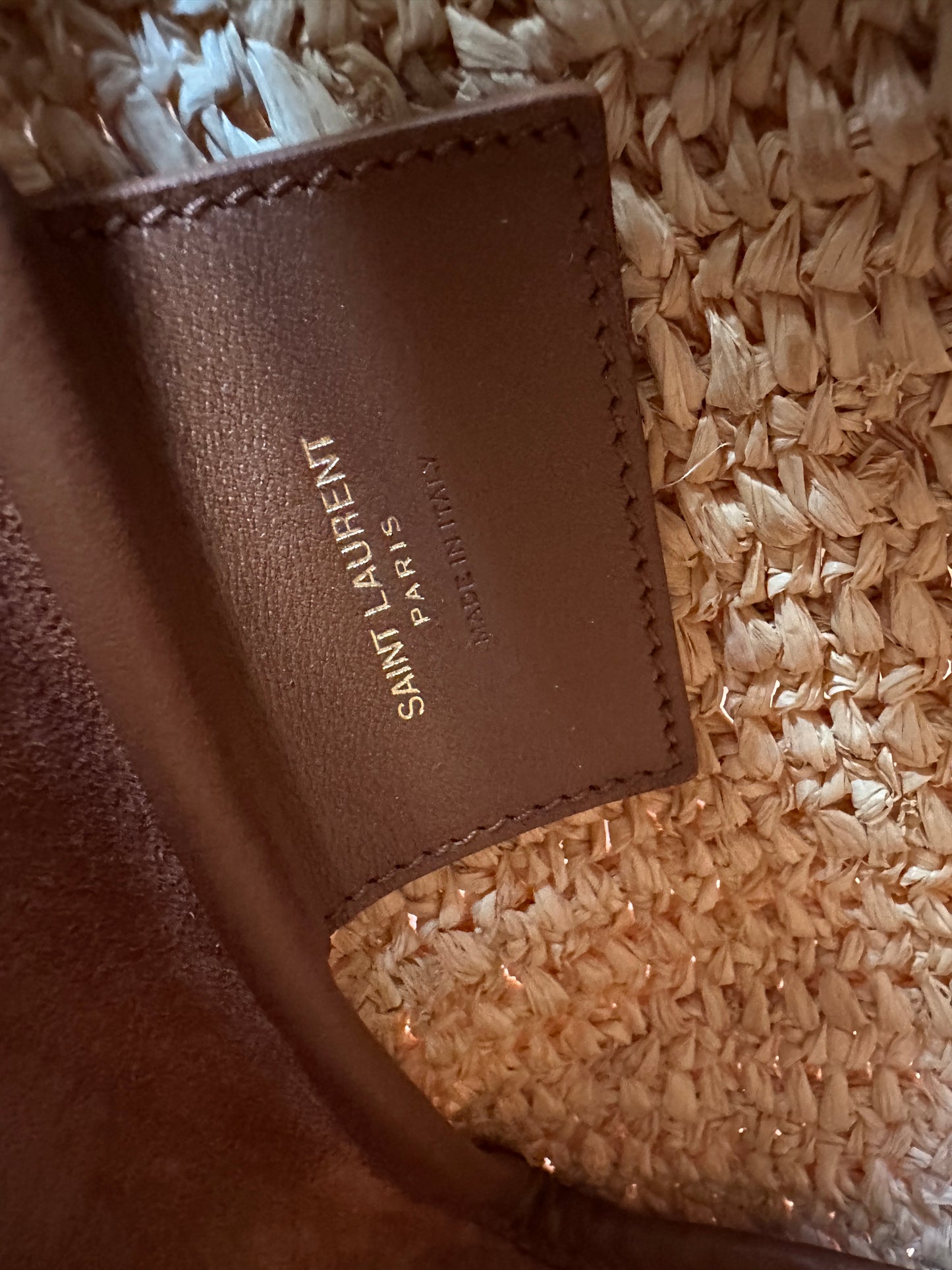 Saint Laurent Le 5 a 7 Supple Hobo Raffia and Leather Small Tan 31165