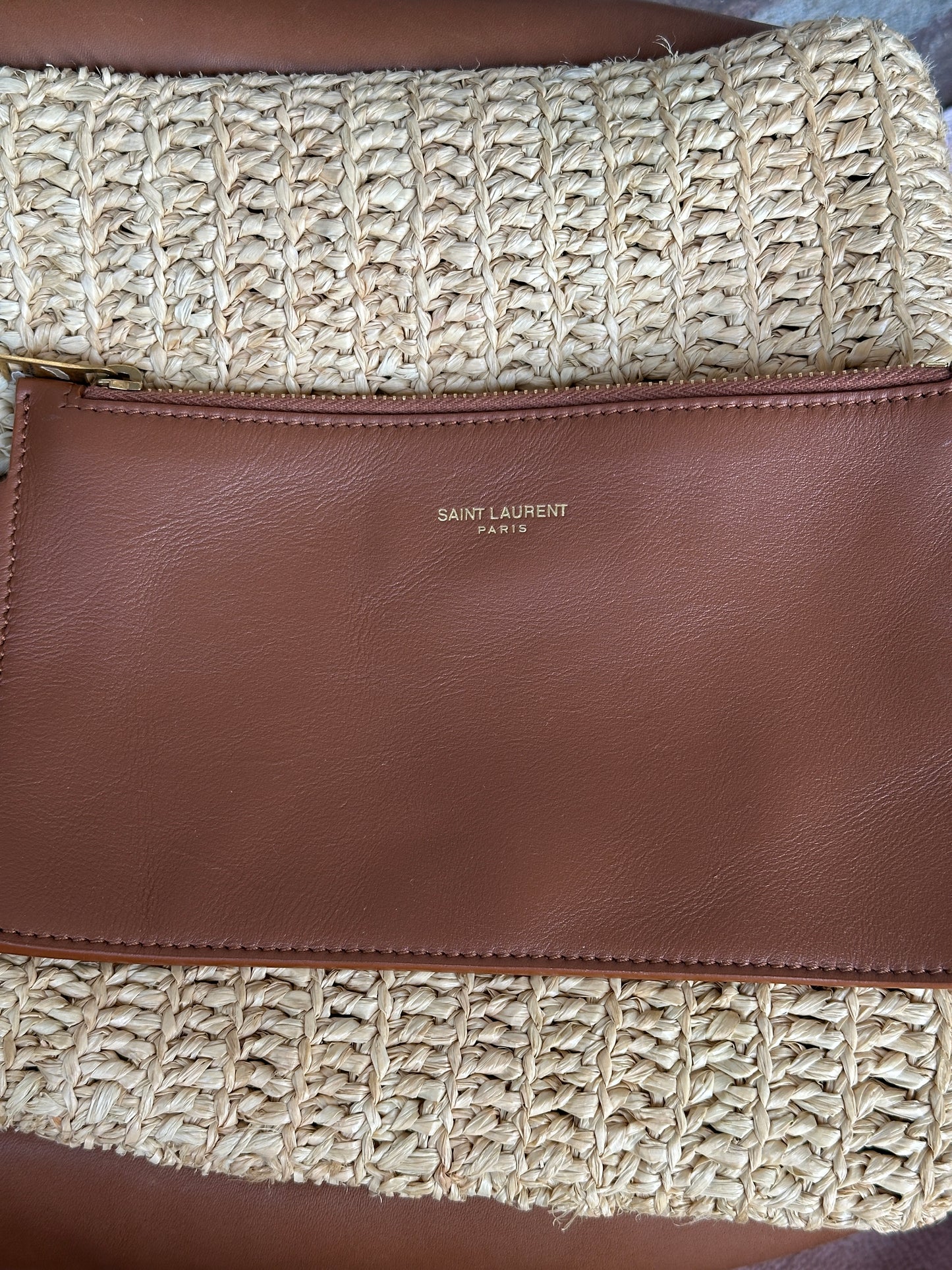 Saint Laurent Le 5 a 7 Supple Hobo Raffia and Leather Small Tan 31165