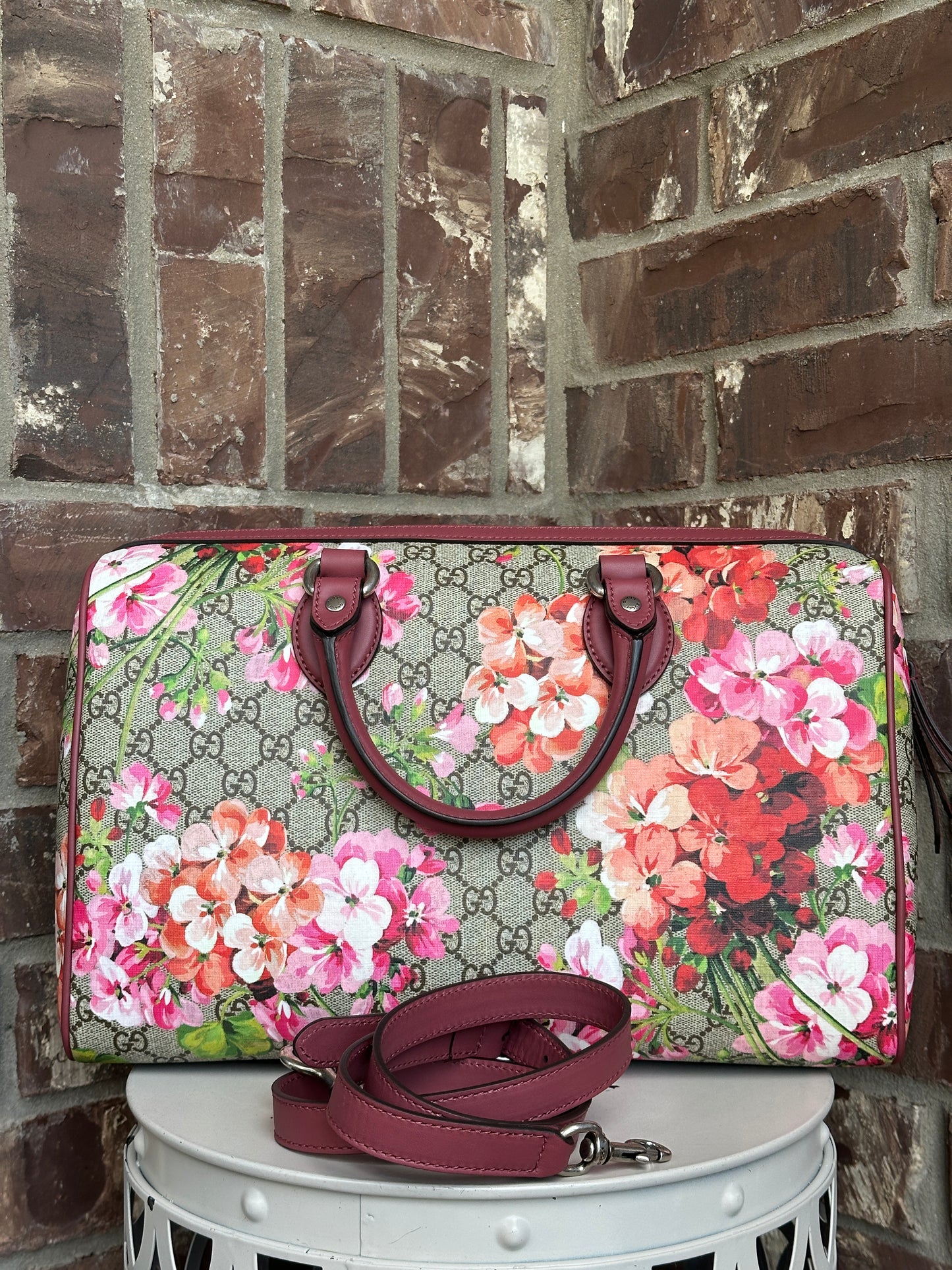 Gucci Convertible Boston Bag Blooms Print GG Coated Canvas Medium 11169