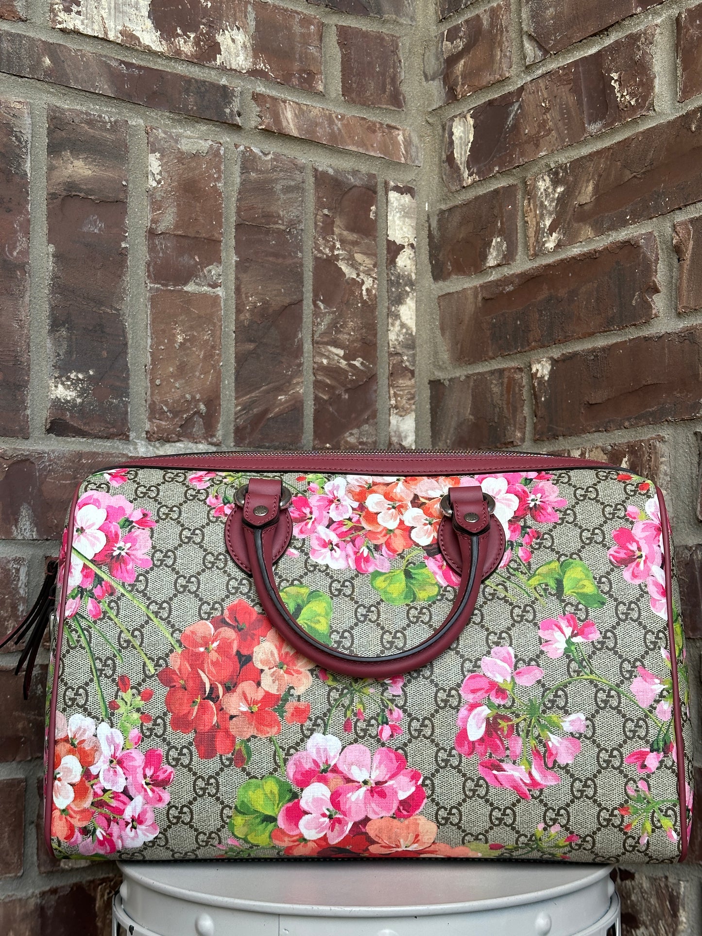 Gucci Convertible Boston Bag Blooms Print GG Coated Canvas Medium 11169