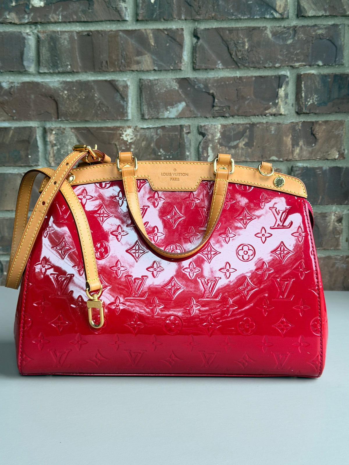 Louis Vuitton Brea Handbag Monogram Vernis MM Red 67532