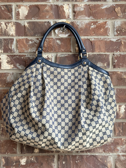 Gucci Sukey Tote GG Canvas with Leather Large Navy 67395
