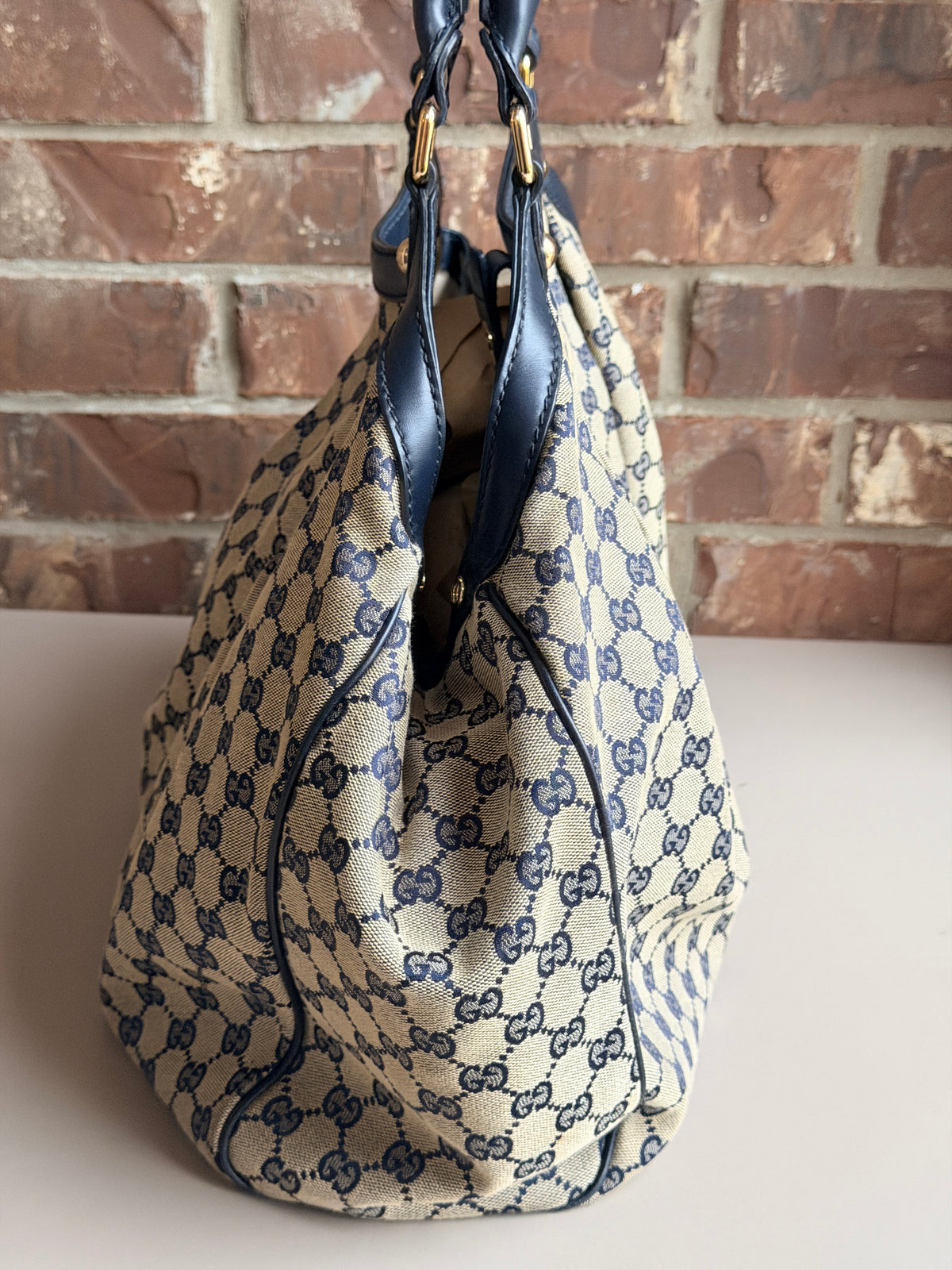 Gucci Sukey Tote GG Canvas with Leather Large Navy 67395