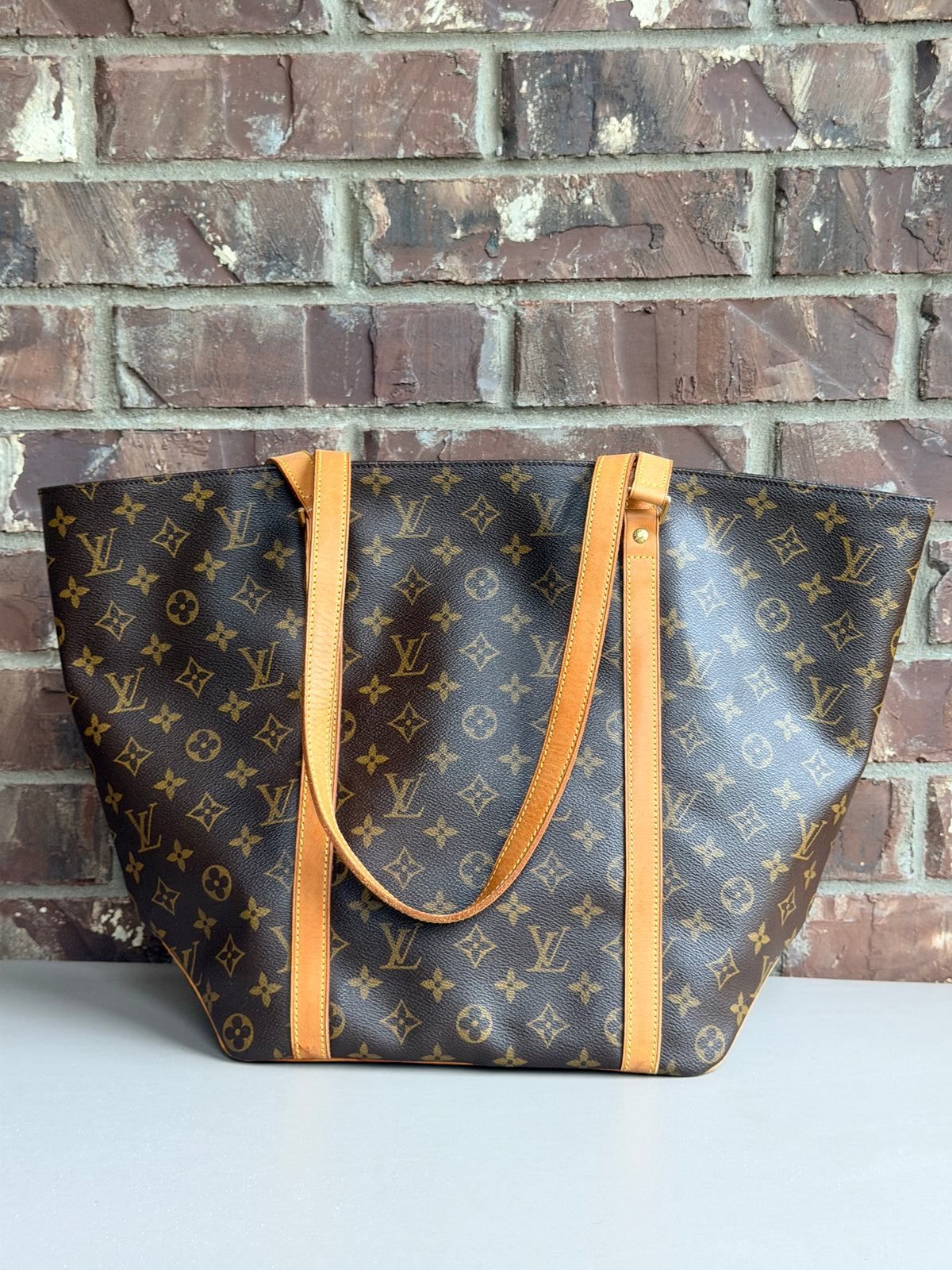 Louis Vuitton Shopping Sac Handbag Monogram Canvas MM Brown 84967