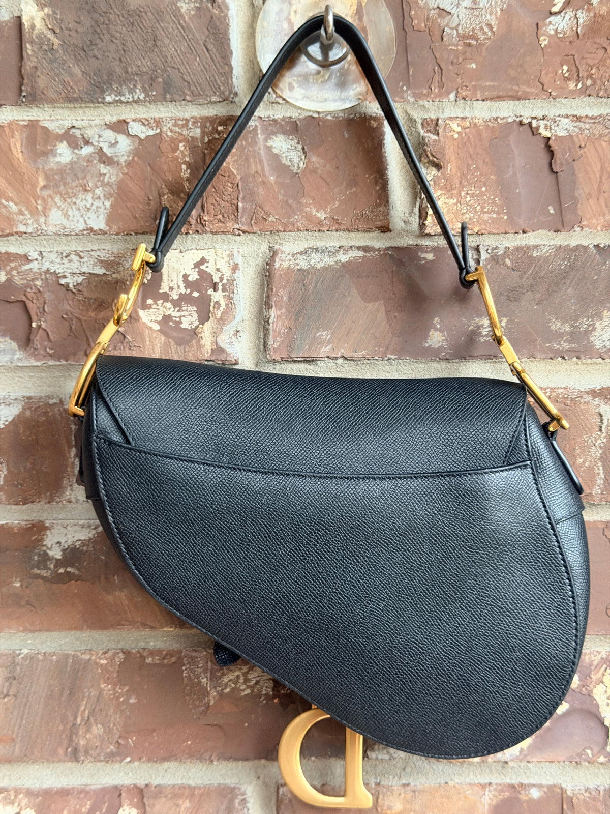 Christian Dior Saddle Handbag with Strap Leather Medium Black 73458