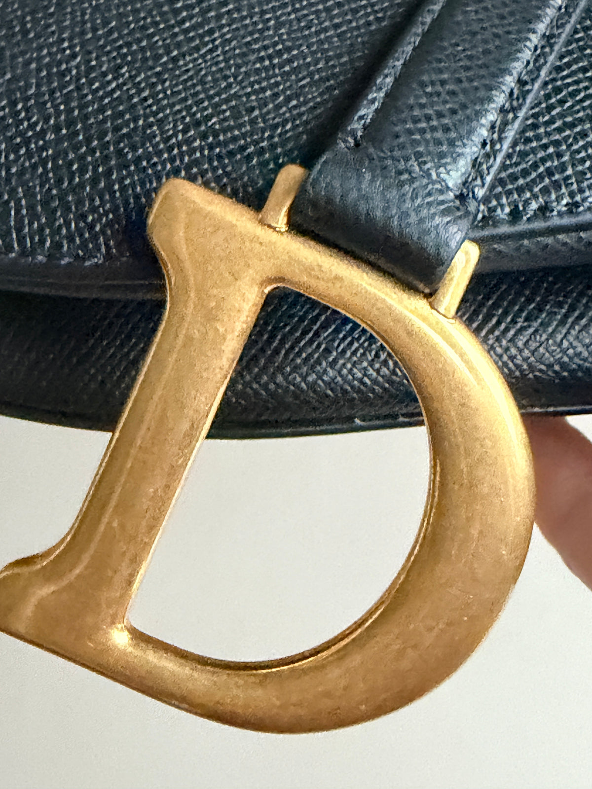 Christian Dior Saddle Handbag with Strap Leather Medium Black 73458