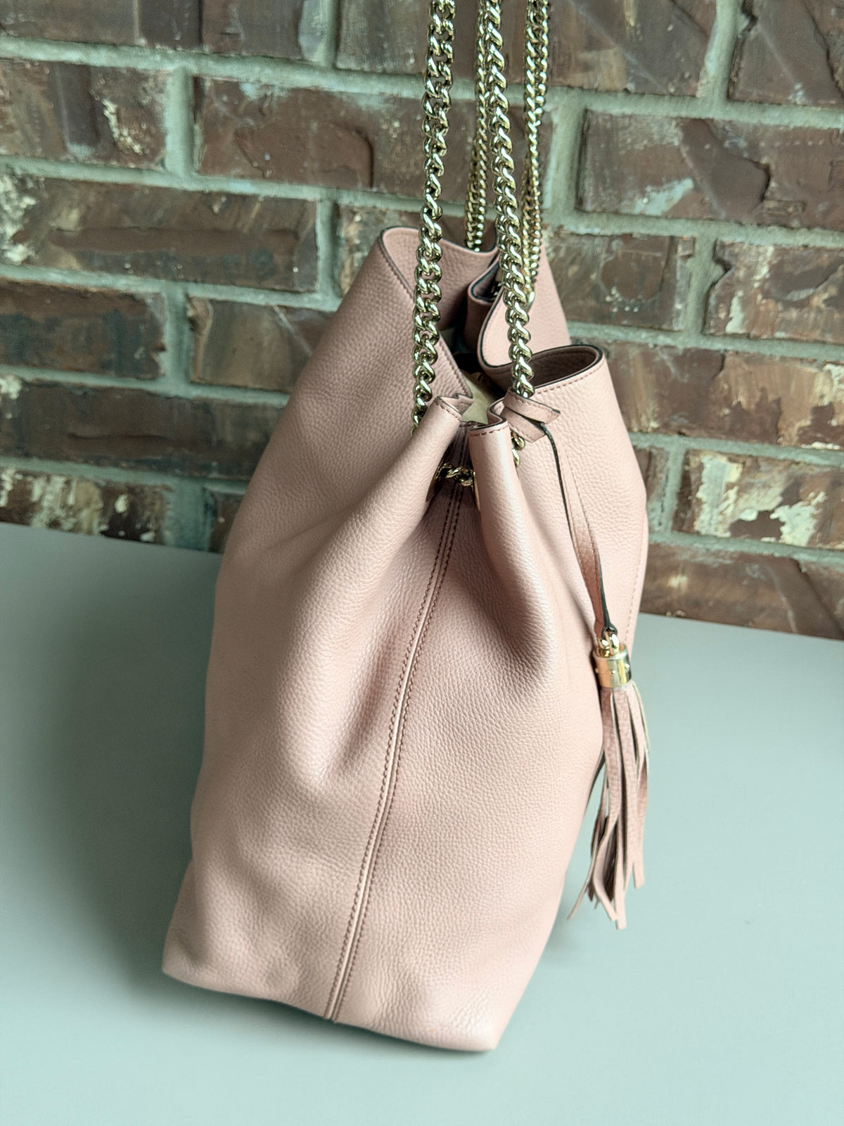 Gucci Soho Chain Strap Shoulder Bag Leather Large Pink 73723