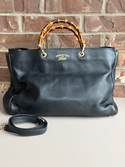 Gucci Bamboo Shopper Tote Leather Large Black 73472