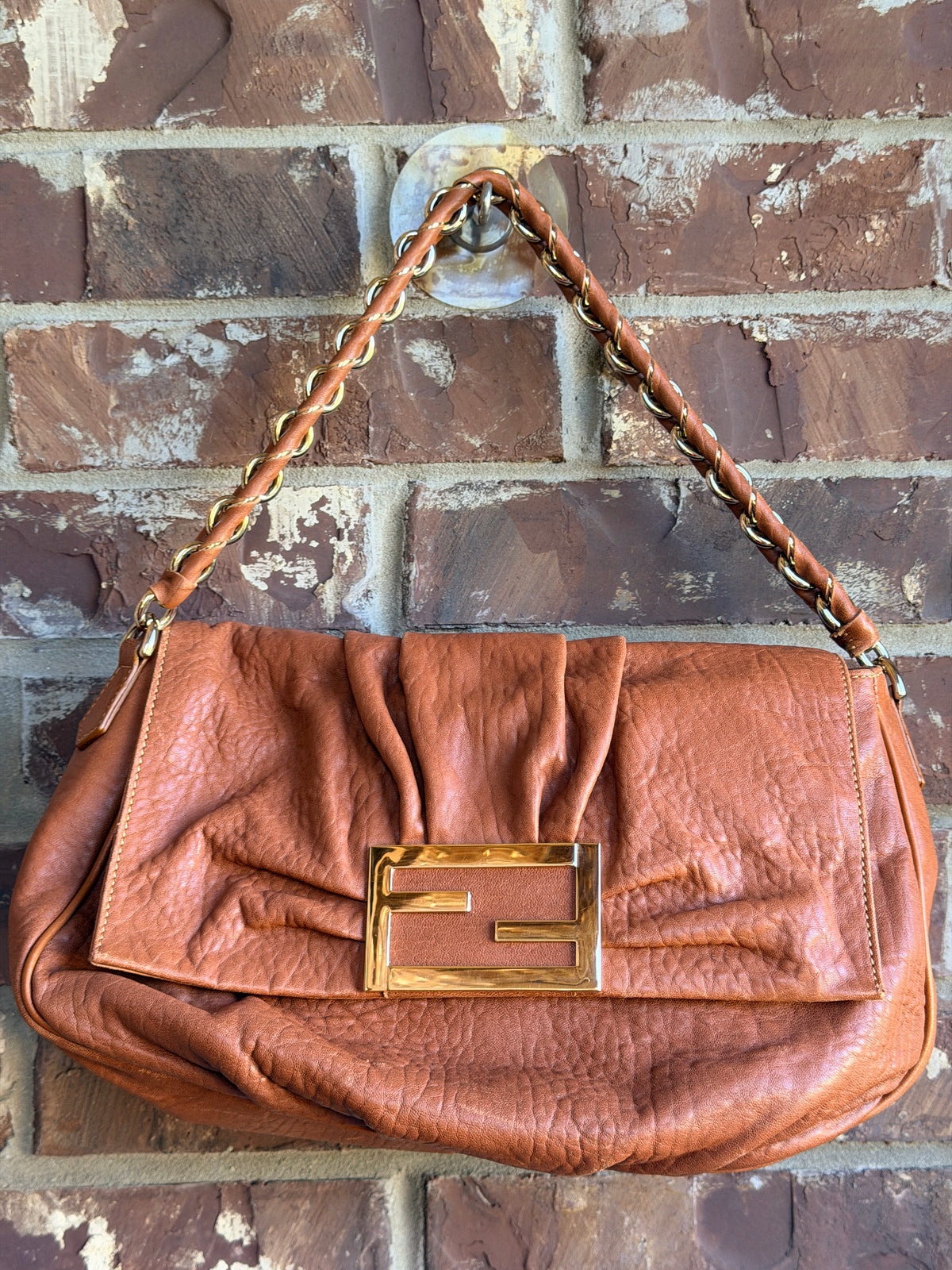 Fendi Mia Flap Bag Leather	Brown 65762