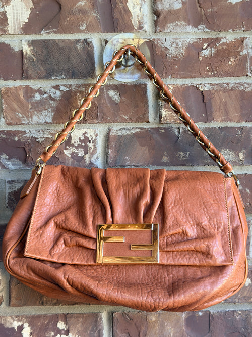 Fendi Mia Flap Bag Leather	Brown 65762