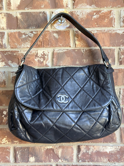 Chanel Wild Stitch Flap Shoulder Bag Quilted Lambskin Large Black 56823