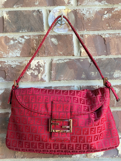 Fendi Double Flap Bag Zucchino Canvas Large Red 84748