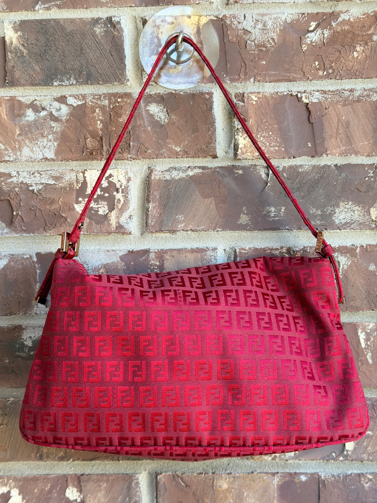 Fendi Double Flap Bag Zucchino Canvas Large Red 84748