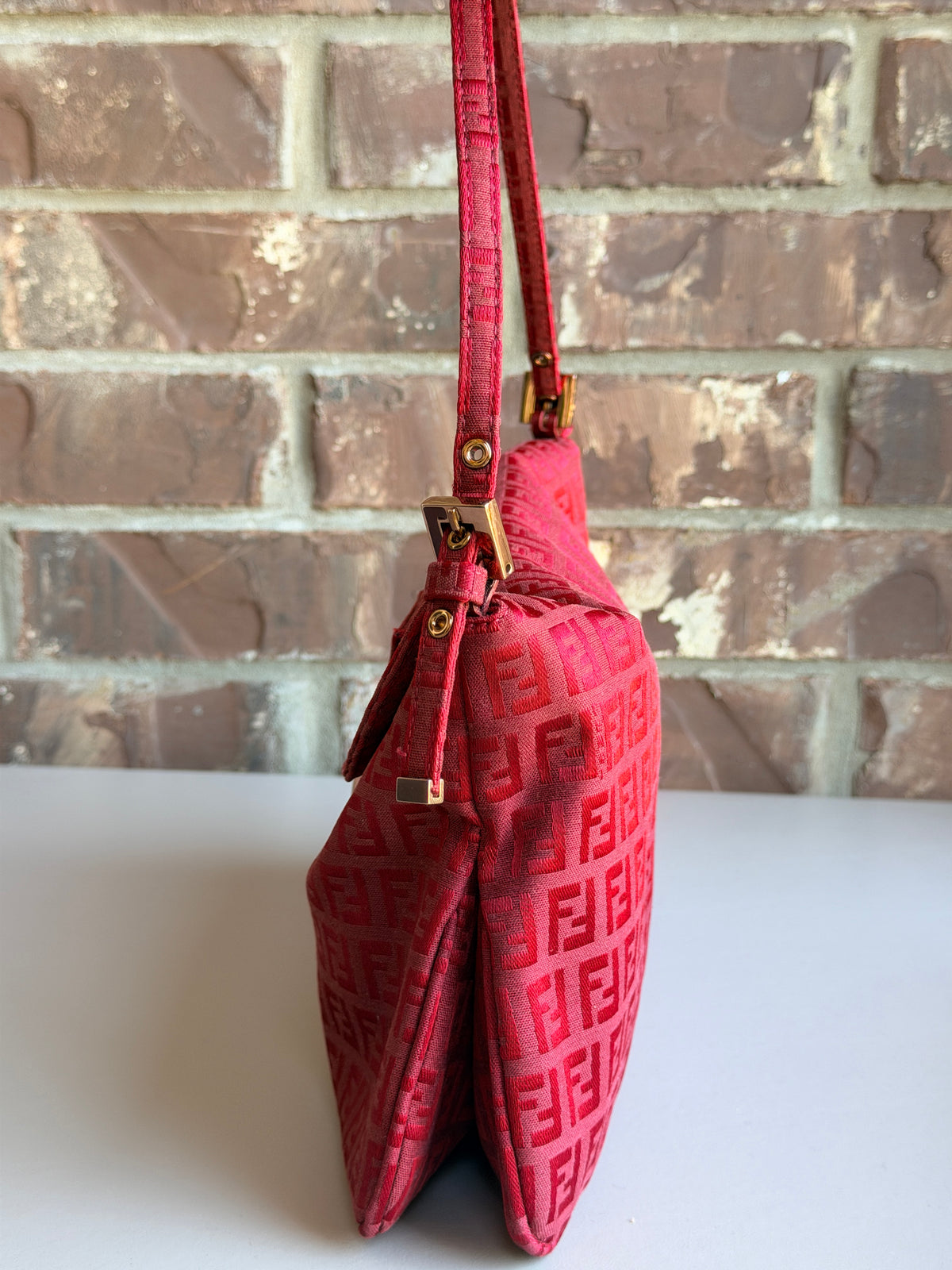Fendi Double Flap Bag Zucchino Canvas Large Red 84748