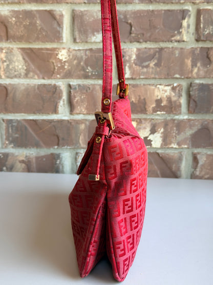 Fendi Double Flap Bag Zucchino Canvas Large Red 84748