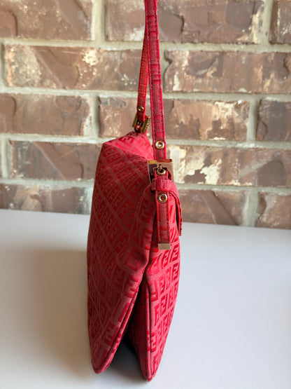 Fendi Double Flap Bag Zucchino Canvas Large Red 84748