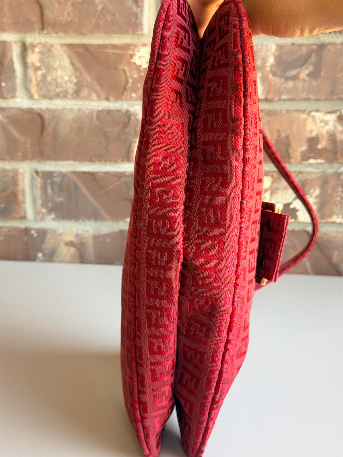 Fendi Double Flap Bag Zucchino Canvas Large Red 84748