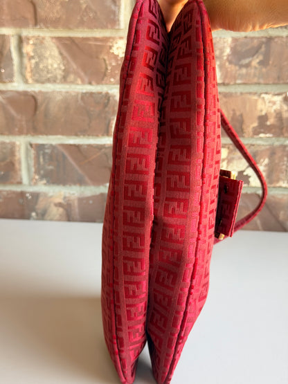 Fendi Double Flap Bag Zucchino Canvas Large Red 84748