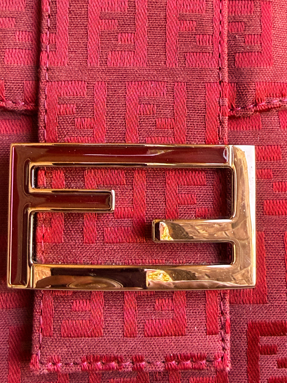 Fendi Double Flap Bag Zucchino Canvas Large Red 84748
