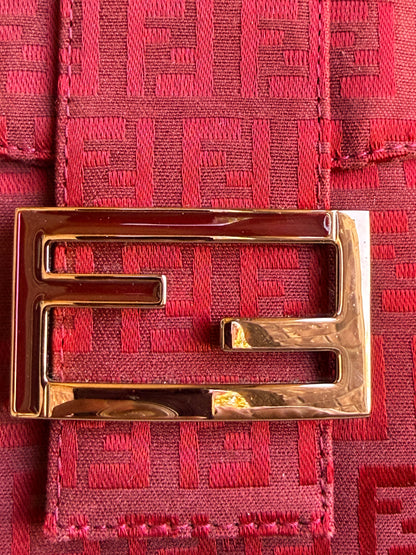 Fendi Double Flap Bag Zucchino Canvas Large Red 84748