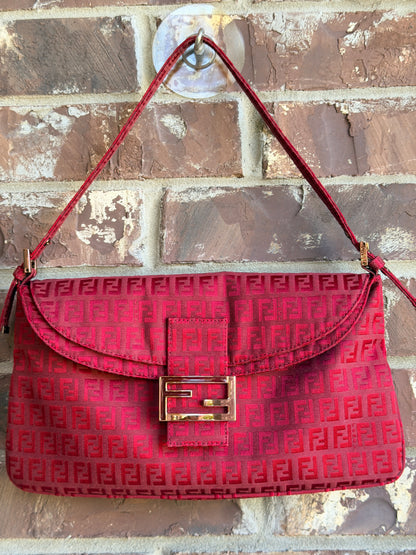 Fendi Double Flap Bag Zucchino Canvas Large Red 84748