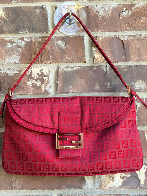 Fendi Double Flap Bag Zucchino Canvas Large Red 84748