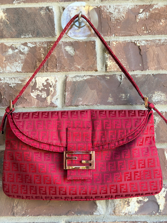 Fendi Double Flap Bag Zucchino Canvas Large Red 84748