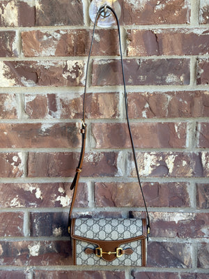 Gucci Horsebit 1955 Flap Crossbody Bag GG Coated Canvas Mini 45722