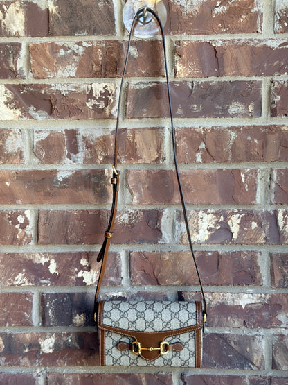 Gucci Horsebit 1955 Flap Crossbody Bag GG Coated Canvas Mini 45722