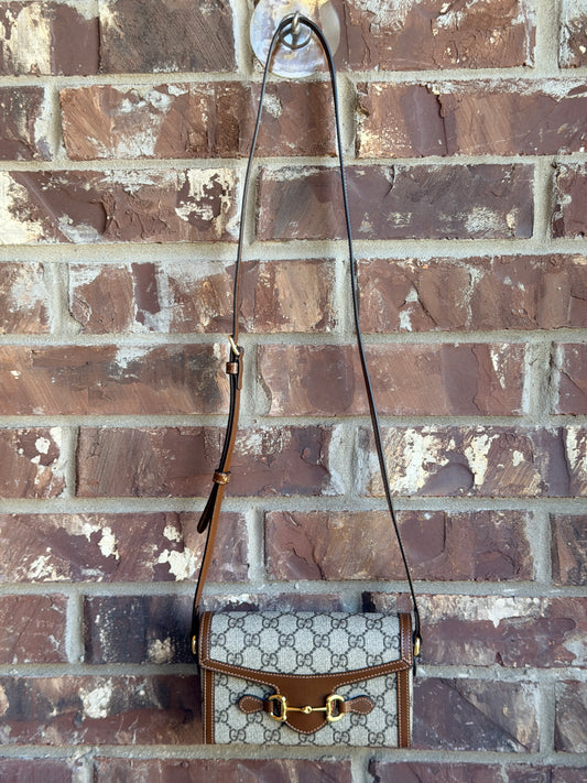 Gucci Horsebit 1955 Flap Crossbody Bag GG Coated Canvas Mini 45722