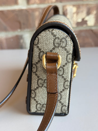 Gucci Horsebit 1955 Flap Crossbody Bag GG Coated Canvas Mini 45722