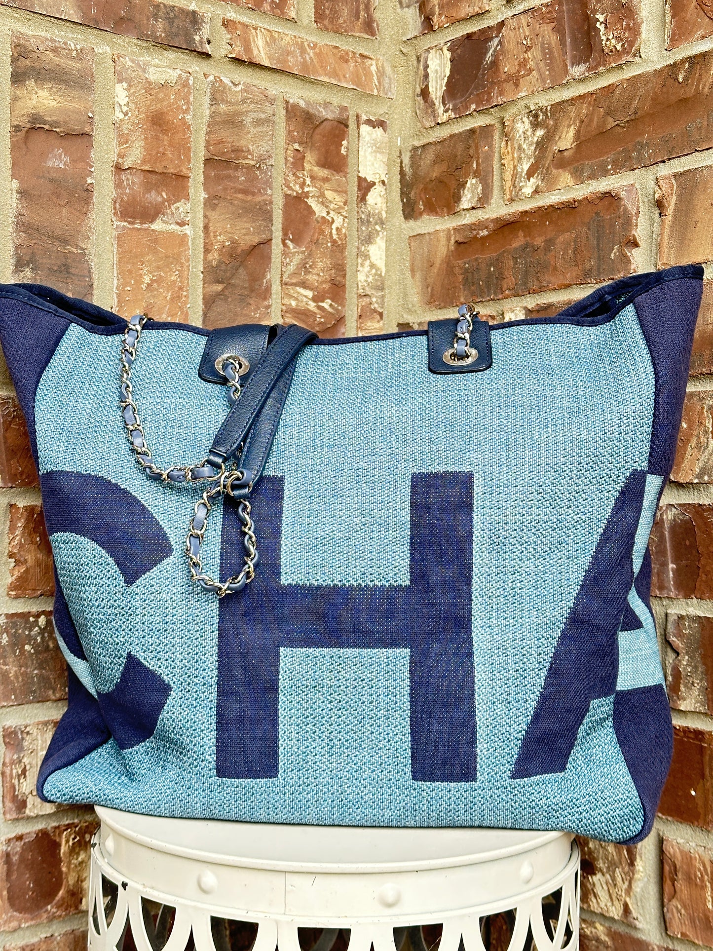 Chanel Deauville Logo Shopping Tote Printed Raffia Large 82938